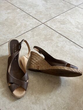 Palomitas Brown Leather Crossband Wedge Sandals